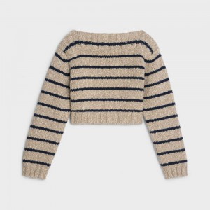 Celine MarinièRe Boot Neck In Wol Gebreide Kleding Grijs Bruin Donkerblauw | CL-592694