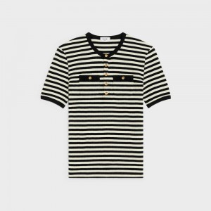 Celine MarinièRe In Geribbeld Katoenen Jersey T-shirt Zwart Wit | CL-592782