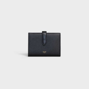 Celine Medium Riemen In Grained Calfskin Portefeuille Zwart | CL-592989