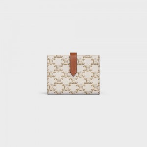 Celine Medium Riemen In Triomphe Canvas And Lambskin Portefeuille Wit Bruin | CL-592993