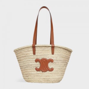 Celine Medium Triomphe Klassieke In Palm Leaves And Calfskin Panier Bruin | CL-593069