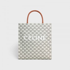 Celine Medium Vertical In Triomphe Canvas With Celine Print Cabas Bruin | CL-591837