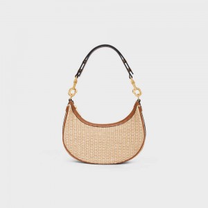 Celine Mediumstrap Bag In Raffia Effect Textiel And Calfskin Ava Beige Bruin | CL-593100