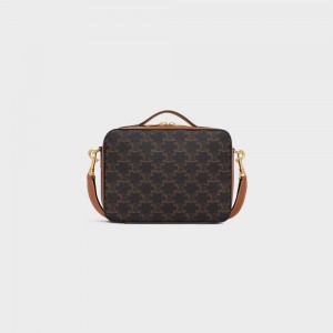 Celine Messenger Box In And Calfskin Triomphe Canvas Bruin | CL-593118