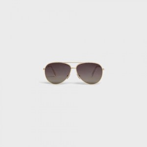 Celine Metal Frame 01 In Metal With Polarized Lenses Zonnebril Goud Grijs | CL-591758