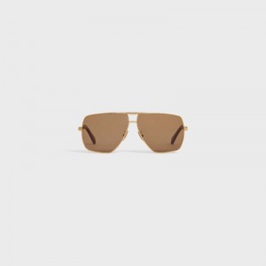 Celine Metal Frame 25 In Metal With Leren Zonnebril Goud | CL-591756