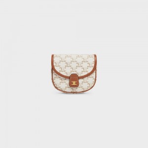 Celine Mini Besace In And Calfskin Triomphe Canvas Wit | CL-593121