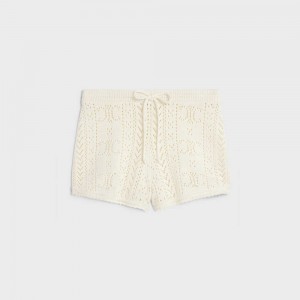 Celine Mini In Triomphe Katoenen Pointelle Korte Broek Wit | CL-592744