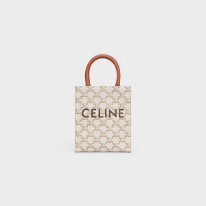 Celine Mini Vertical In Triomphe Canvas And Calfskin With Print Cabas Wit | CL-593086