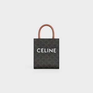 Celine Mini Vertical In Triomphe Canvas And Calfskin With Print Cabas Bruin | CL-593085