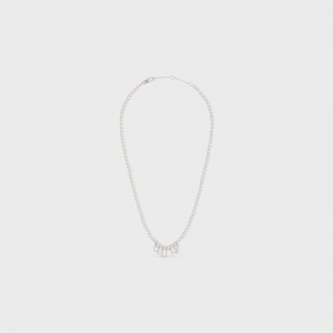 Celine Monochroms In Glass Pearls And Brass With Rhodium Finish Kettingen Wit Zilver | CL-591662
