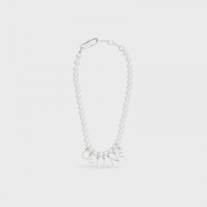 Celine Monochroms In Glass Pearls And Brass With Rhodium Finish Armbanden Wit Zilver | CL-591656