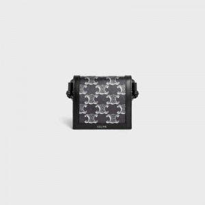 Celine Nekclace In Triomphe Canvas And Calfskin Portefeuille Zilver Zwart | CL-591792