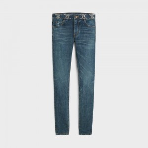 Celine Neo Mager Jeans In Clean Dark Union Wash Denim Broek Donkerlichtturkoois | CL-592728