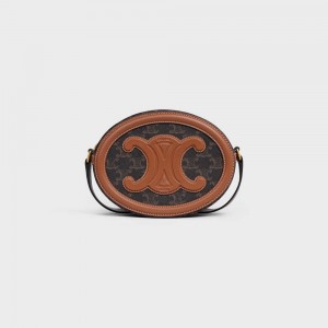 Celine Oval Bag In Triomphe Canvas And Calfskin Cuir Triomphe Bruin | CL-593159