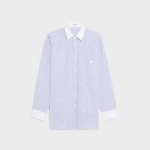 Celine Oversized In Gestreept Katoenen Overhemd Blauw | CL-592825