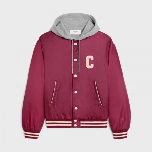 Celine Oversized Met Capuchon Teddy In Nylon Blousons Bordeaux | CL-591952