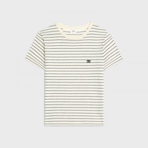 Celine Regular Triomphe In Gestreept Jersey T-shirt Wit Grijs Zwart | CL-592128