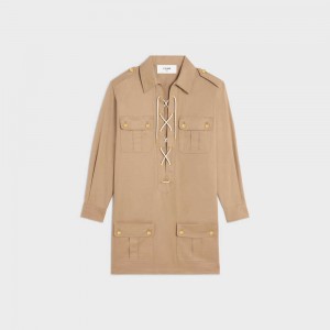 Celine Saharienne Mini In Katoenen Linen Jurk Khaki | CL-592852