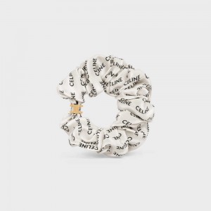 Celine Scrunchy Rayure In Brass With Gold Finish And Silk Haaraccessoires Goud Wit | CL-592328