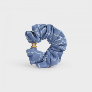 Celine Scrunchy Square In Brass With Gold Finish And Blue Silk Haaraccessoires Goud Blauw | CL-592329