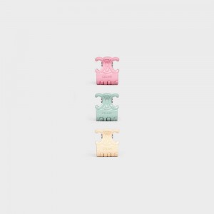 Celine Set Of 3 Triomphe Colored Hair Claws In Varnish Brass And Steel Haaraccessoires Lichtroze Mintgroen Lichtgeel | CL-592318