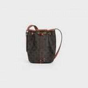 Celine Small Drawstring Bag In And Calfskin Triomphe Canvas Bruin | CL-593140