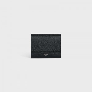 Celine Small Trifold In Grained Calfskin Portefeuille Zwart | CL-591795