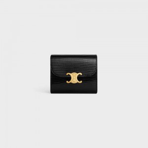 Celine Small Triomphe In Lizard Portefeuille Zwart | CL-592973