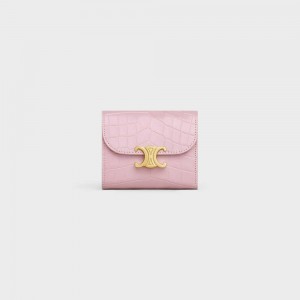 Celine Small Triomphe In Niloticus Crocodile Portefeuille Lichtroze | CL-592974