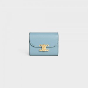 Celine Small Triomphe In Shiny Calfskin Portefeuille Blauw | CL-592972