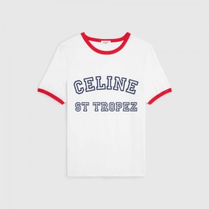 Celine St Tropez 70 S In Katoenen Jersey T-shirt Wit Rood Blauw | CL-592781