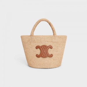 Celine Supple Small Triomphe Klassieke In Raffia And Calfskin Panier Bruin | CL-593067