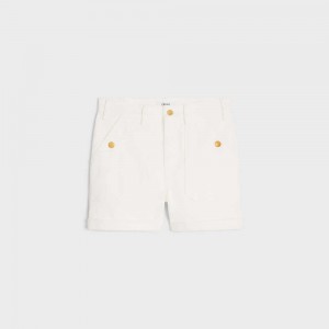 Celine Suzanne In Optic Wash Denim Korte Broek Wit Lichtturkoois | CL-592746