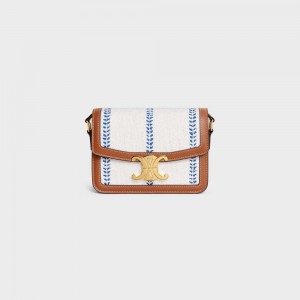 Celine Teen Bag In Gestreept Textiel And Calfskin Triomphe Blauw | CL-593193