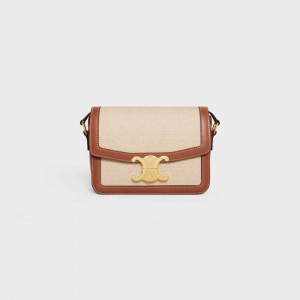 Celine Teen Bag In Textiel And Calfskin Triomphe Beige Bruin | CL-593194