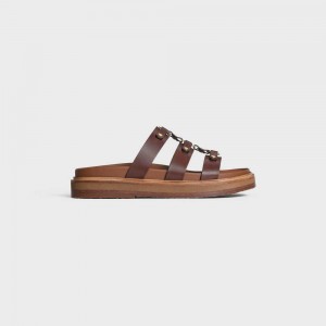 Celine Tippi Slides In Calfskin - Vegetal Tanning Sandalen Donkerbruin | CL-592604