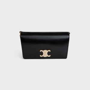 Celine Trapeze Bag With Strass Closure In Shiny Calfskin Triomphe Zwart | CL-593249