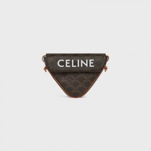 Celine Triangle Bag In Triomphe Canvas With Celine Print Boodschappentassen Bruin | CL-591858