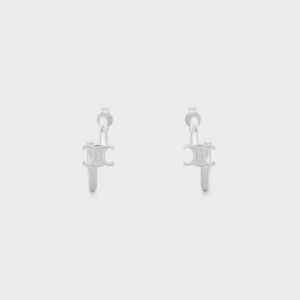 Celine Triomphe Asymmetric Hoops In Brass With Rhodium Finish Oorbellen Zilver | CL-592296