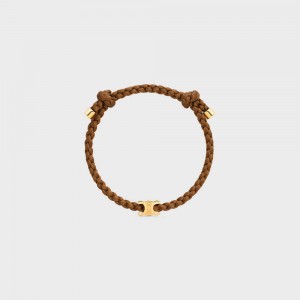 Celine Triomphe Beach In Brass With Gold Finish And Silk Armbanden Goud Bruin | CL-592201