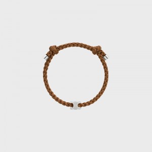 Celine Triomphe Beach In Silk And Brass With Rhodium Finish Armbanden Bruin Zilver | CL-591652