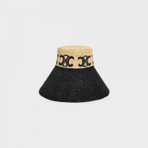 Celine Triomphe Brede-brimmed In Raphia Hoed Beige Zwart | CL-592341