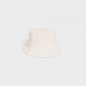 Celine Triomphe Bucket In Katoenen Bouclé Hoed Wit | CL-592348