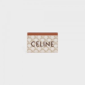 Celine Triomphe Canvas With Print Pasjeshouder Wit Bruin | CL-592960
