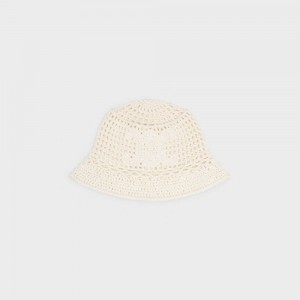 Celine Triomphe Cloche Beanie In Crocheted Katoenen Hoed Wit | CL-592349