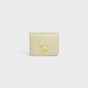 Celine Triomphe Compact In Shiny Calfskin Portefeuille Groen | CL-592966