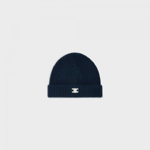 Celine Triomphe Embroidered Beanie In Heritage Cashmere Hoed Donkerblauw | CL-592371