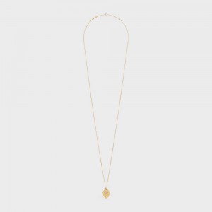 Celine Triomphe Folk Pearl In Brass With Gold Finish And Resin Pearls Kettingen Goud Wit | CL-592257