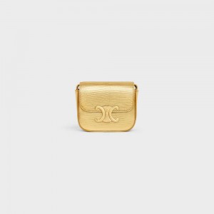Celine Triomphe In Laminated Lizard Mini Tassen Goud | CL-593017